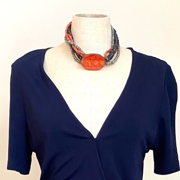 Red/Orange Oval Pendant and Multi-Layer Gemstone Beaded Choker - Picture 2 of 5